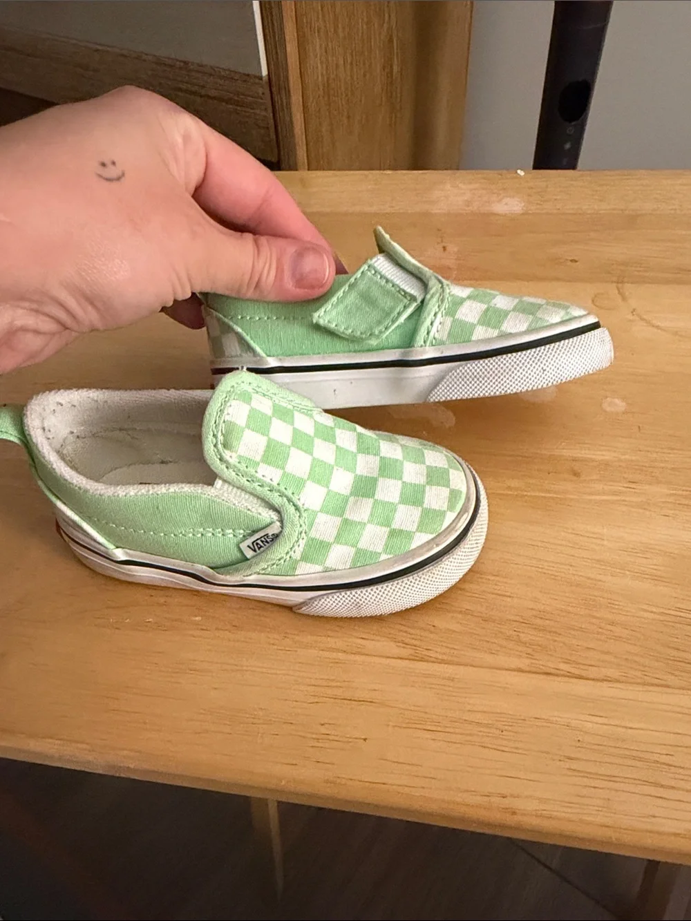 Vans Kids Slip-On Checkerboard Sneakers - Light Green & White